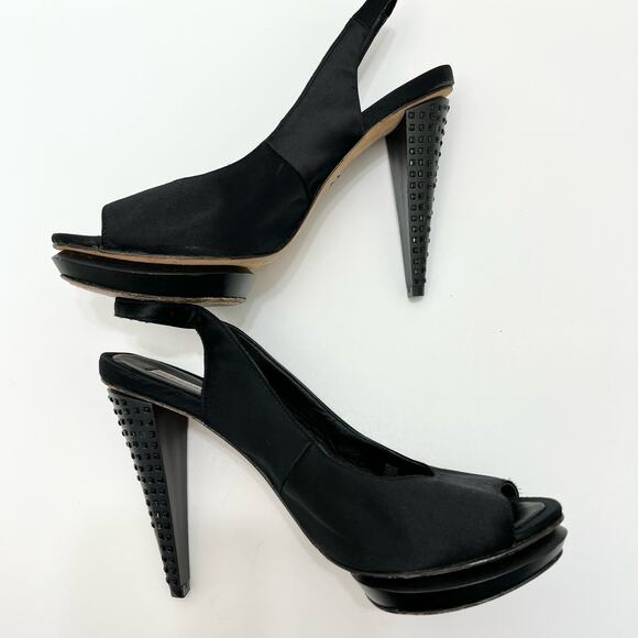 BCBGMAXAZRIA Ma-Lady Satin Embellished Platform Stiletto Heels | Size: 10B - Picture 8 of 15